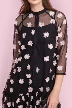 Kjoler<BITTE KAI RAND Blossom mesh kjole BLACK/PALEPINKFLOWER