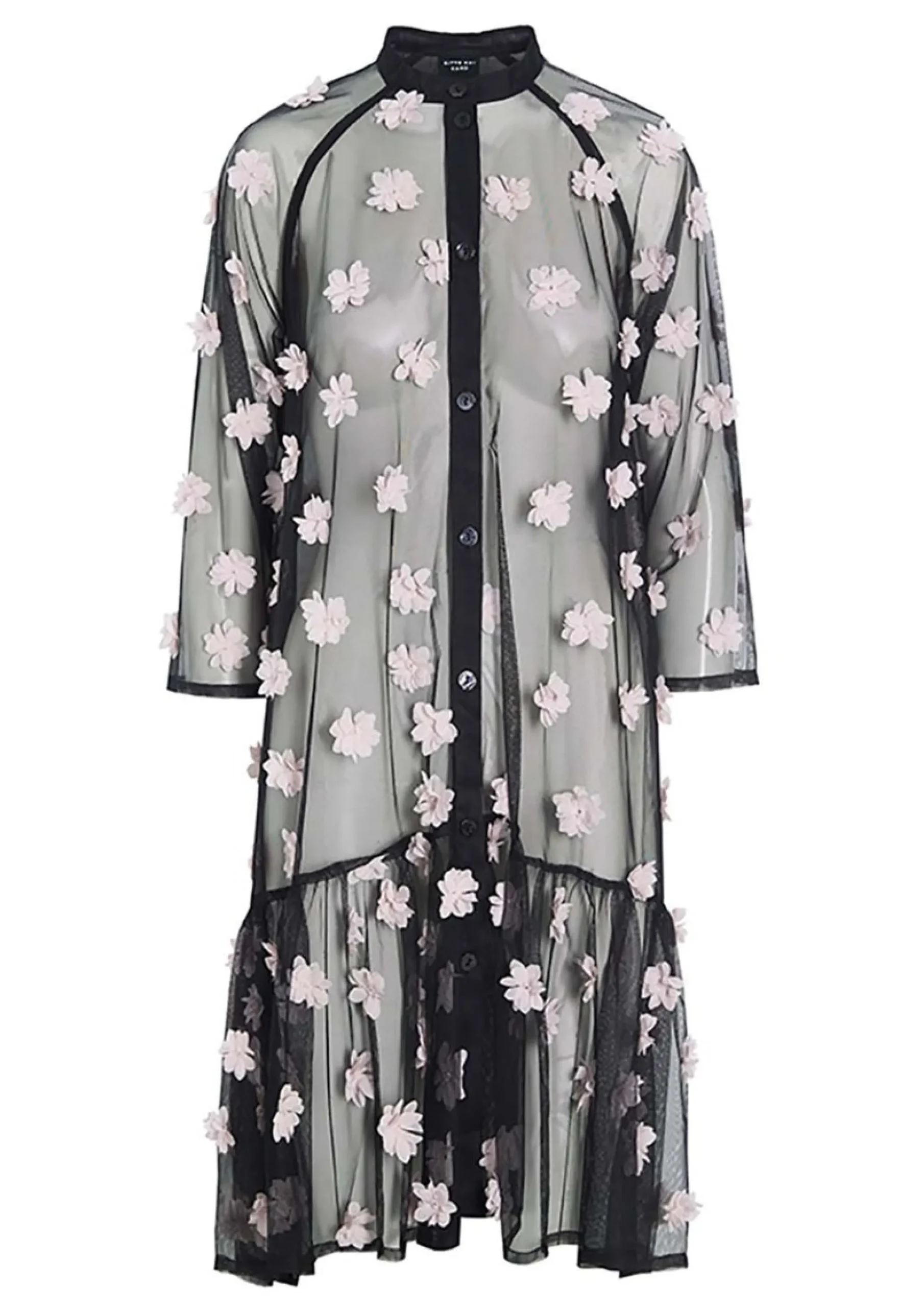 Kjoler<BITTE KAI RAND Blossom mesh kjole BLACK/PALEPINKFLOWER