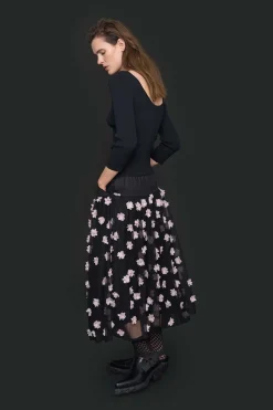 Nederdele<BITTE KAI RAND Blossom mesh nederdel BLACK/PALEPINKFLOWER