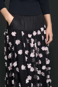 Nederdele<BITTE KAI RAND Blossom mesh nederdel BLACK/PALEPINKFLOWER