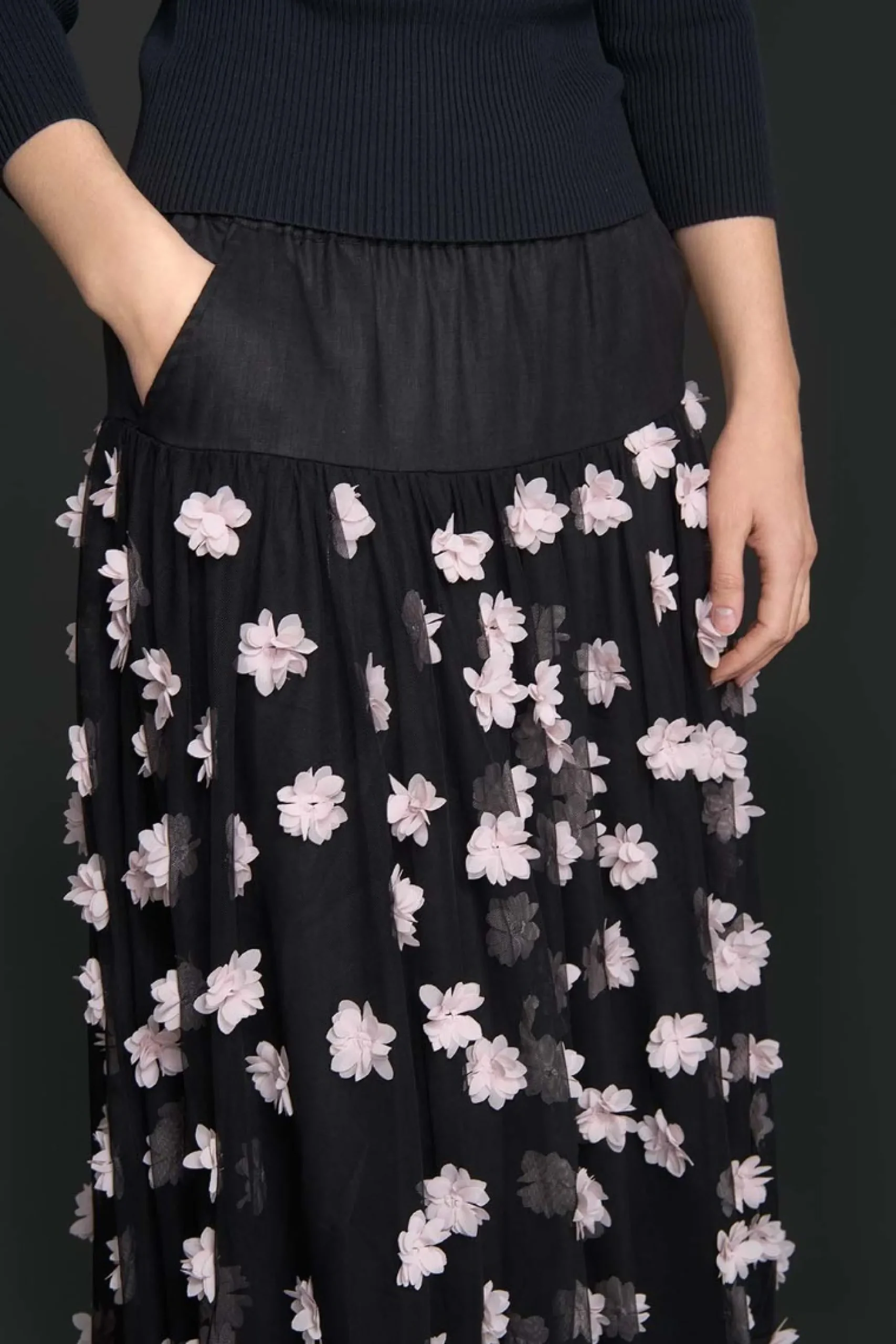 Nederdele<BITTE KAI RAND Blossom mesh nederdel BLACK/PALEPINKFLOWER