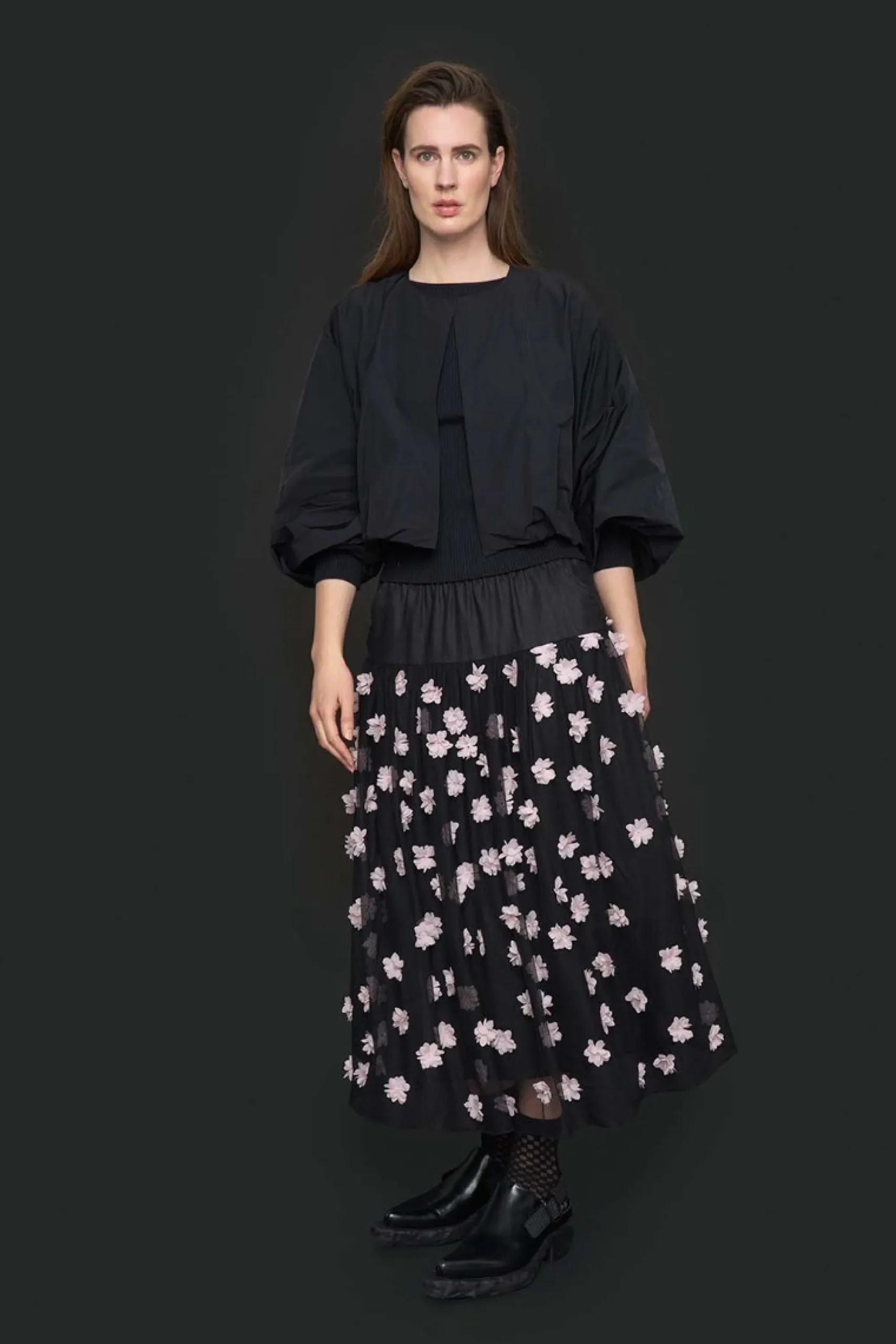 Nederdele<BITTE KAI RAND Blossom mesh nederdel BLACK/PALEPINKFLOWER