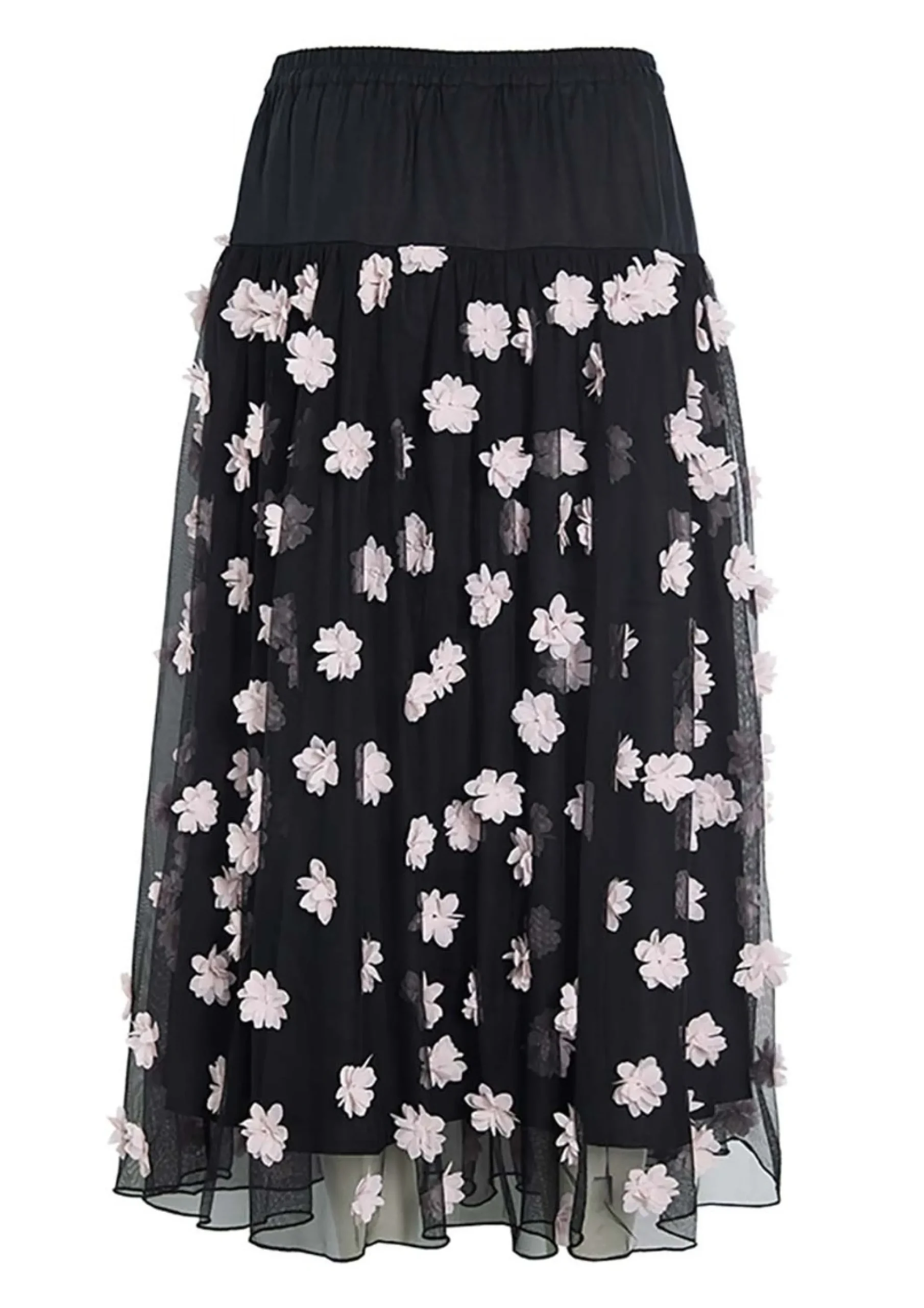 Nederdele<BITTE KAI RAND Blossom mesh nederdel BLACK/PALEPINKFLOWER