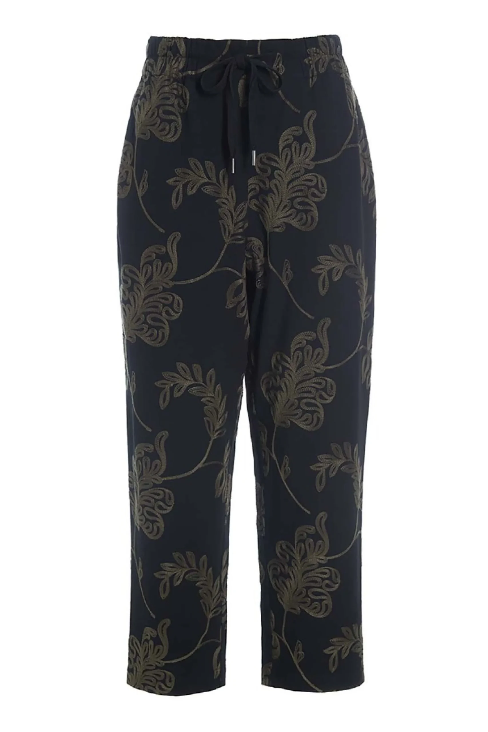 Bukser | Bukser<BITTE KAI RAND Embroidered leaf bukser BLACK/BLACKLEAF