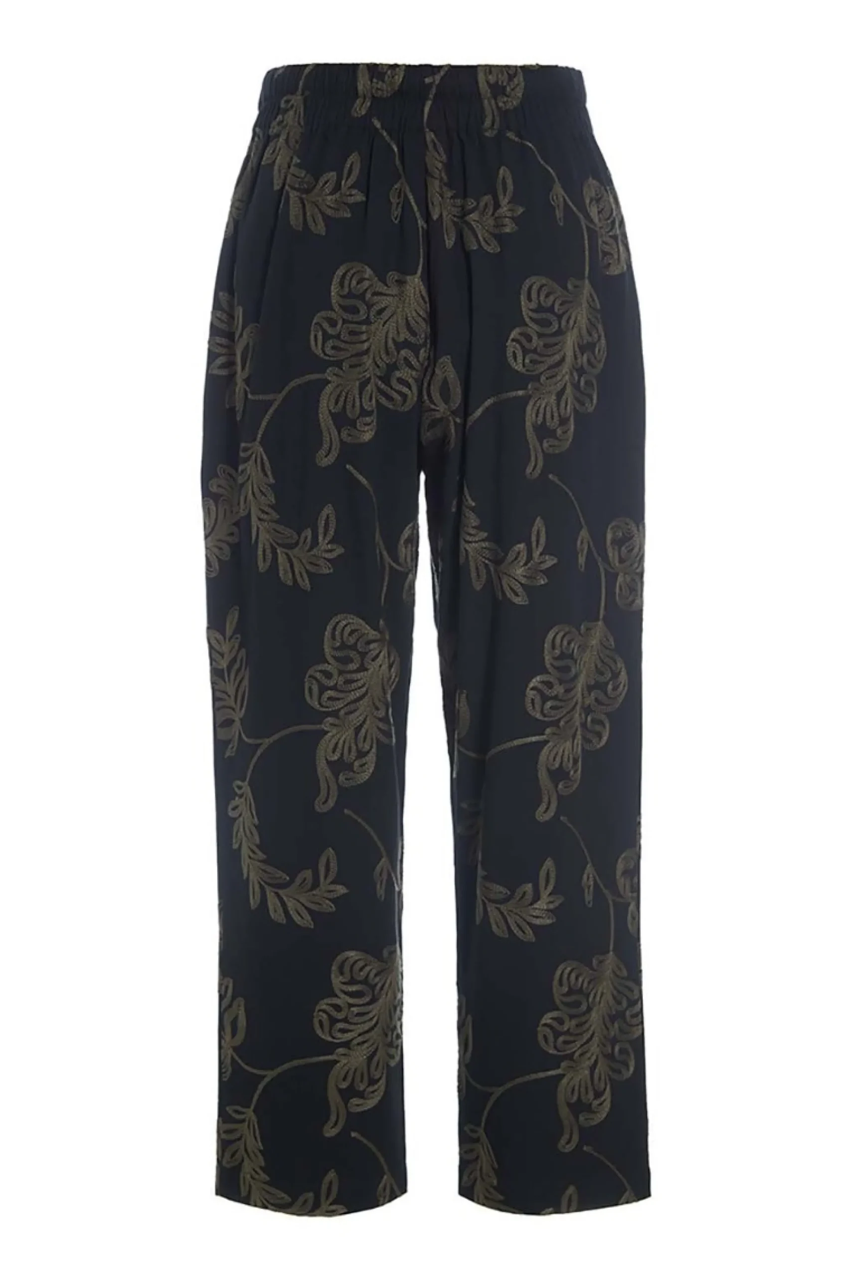 Bukser | Bukser<BITTE KAI RAND Embroidered leaf bukser BLACK/BLACKLEAF