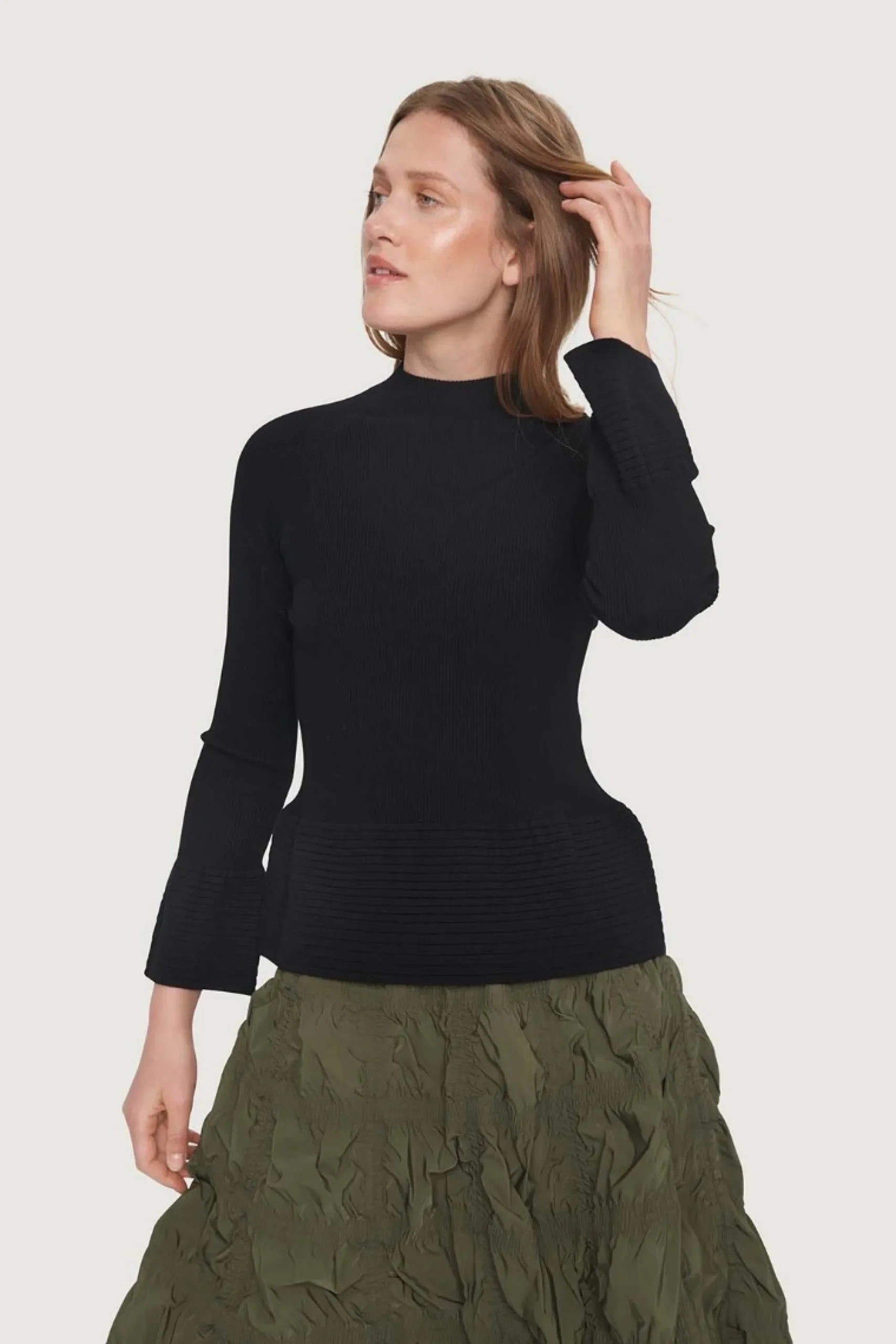 Nederdele<BITTE KAI RAND Fukkura poplin nederdel med elastik BLACK
