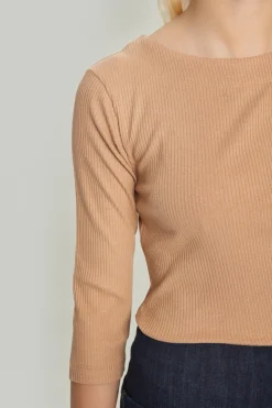 Bluser<BITTE KAI RAND Globe rib bluse med 3/4 ærme CHOCOLATECHIP