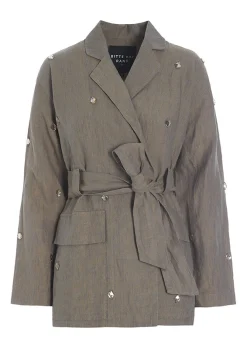 Jakker & Blazere<BITTE KAI RAND Lazy linen jakke med sten BLACK/IVORYCHANGEANT