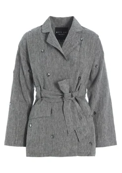 Jakker & Blazere<BITTE KAI RAND Lazy linen jakke med sten BLACK/IVORYCHANGEANT
