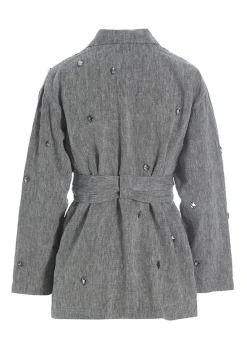 Jakker & Blazere<BITTE KAI RAND Lazy linen jakke med sten BLACK/IVORYCHANGEANT
